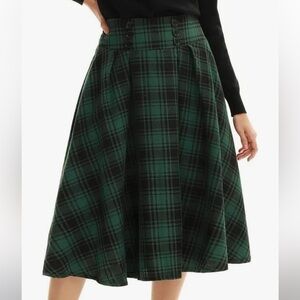 NWT Vintage Pleated Plaid Skirt Sz XL High Waist Preppy Button Decoration
